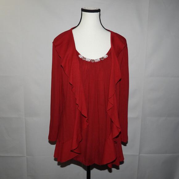 Cable and gauge long sleeve red blouse women’s size large - Picture 2 of 7